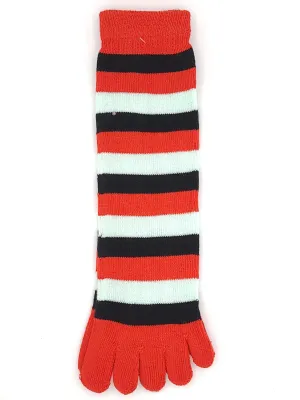 Unique Red, Black, and Mint Stripe Toe Socks for a Fresh Look | ToeHugger