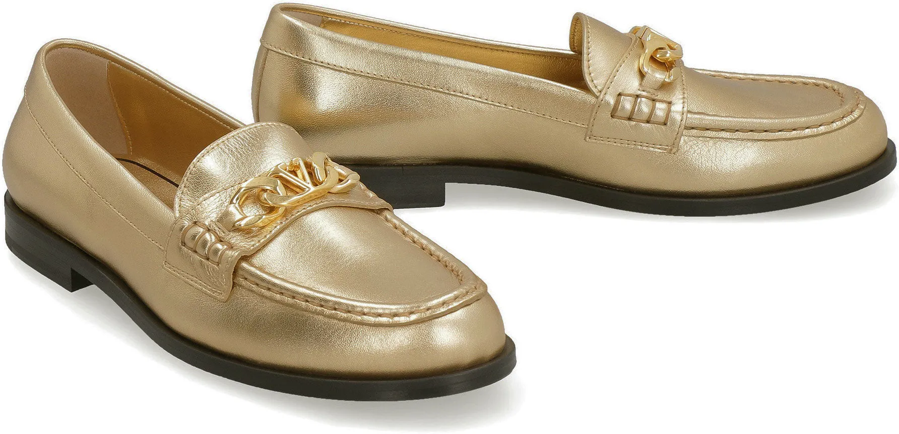 Valentino Garavani - VLogo Chain metallic leather loafers