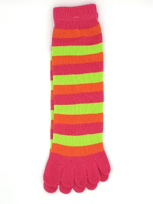 Vibrant Green, Red, and Orange Stripe Toe Socks | ToeHugger