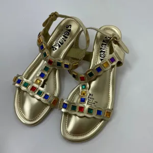 Vintage 60s Signals metallic gold sandals with faux stone embellishments // size 8