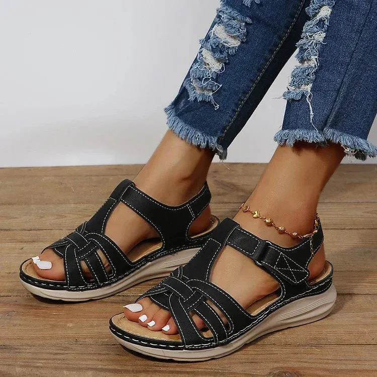 Vintage Aura™ | Women's Leather Orthopedic Sandals | Genuine Leather, Arch Support, Adjustable Straps