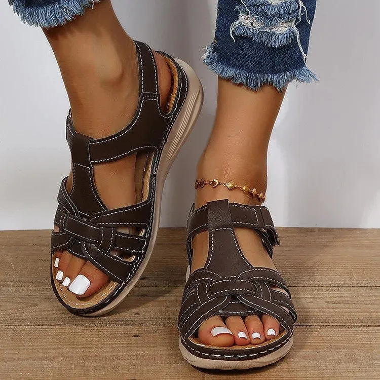 Vintage Aura™ | Women's Leather Orthopedic Sandals | Genuine Leather, Arch Support, Adjustable Straps