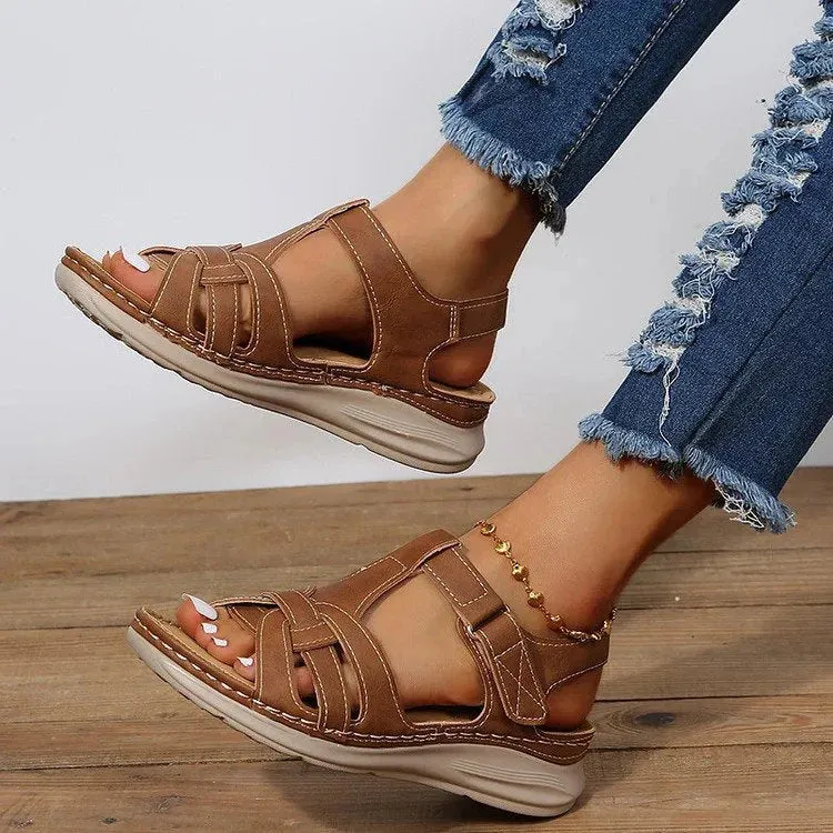 Vintage Aura™ | Women's Leather Orthopedic Sandals | Genuine Leather, Arch Support, Adjustable Straps