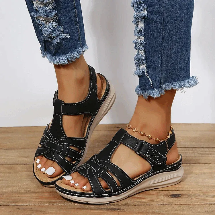 Vintage Aura™ | Women's Leather Orthopedic Sandals | Genuine Leather, Arch Support, Adjustable Straps