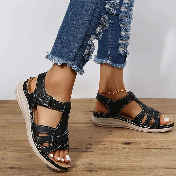 Vintage Aura™ | Women's Leather Orthopedic Sandals | Genuine Leather, Arch Support, Adjustable Straps