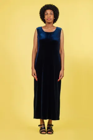 Vintage Blue Velvet Maxi Dress | M