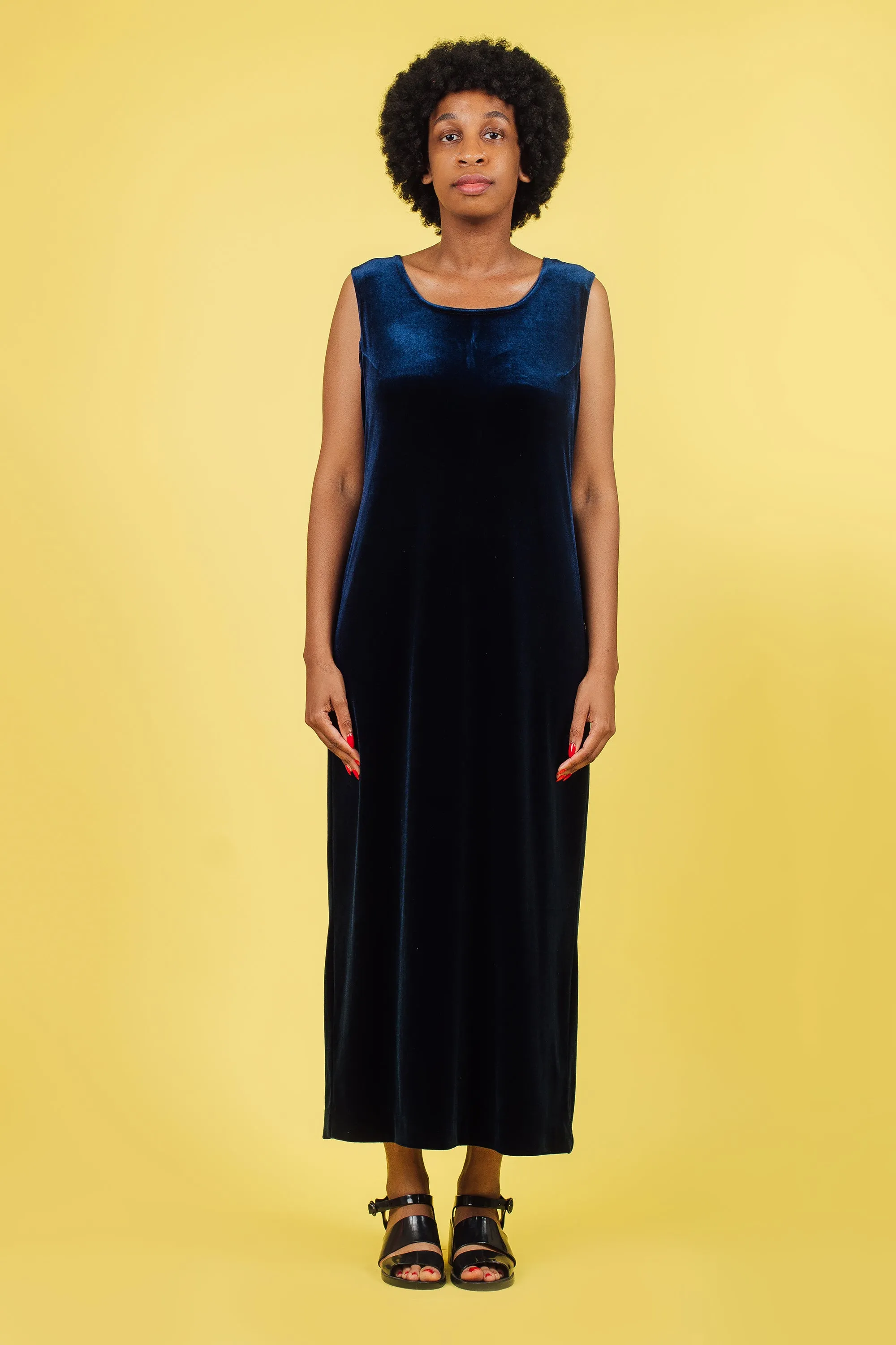 Vintage Blue Velvet Maxi Dress | M