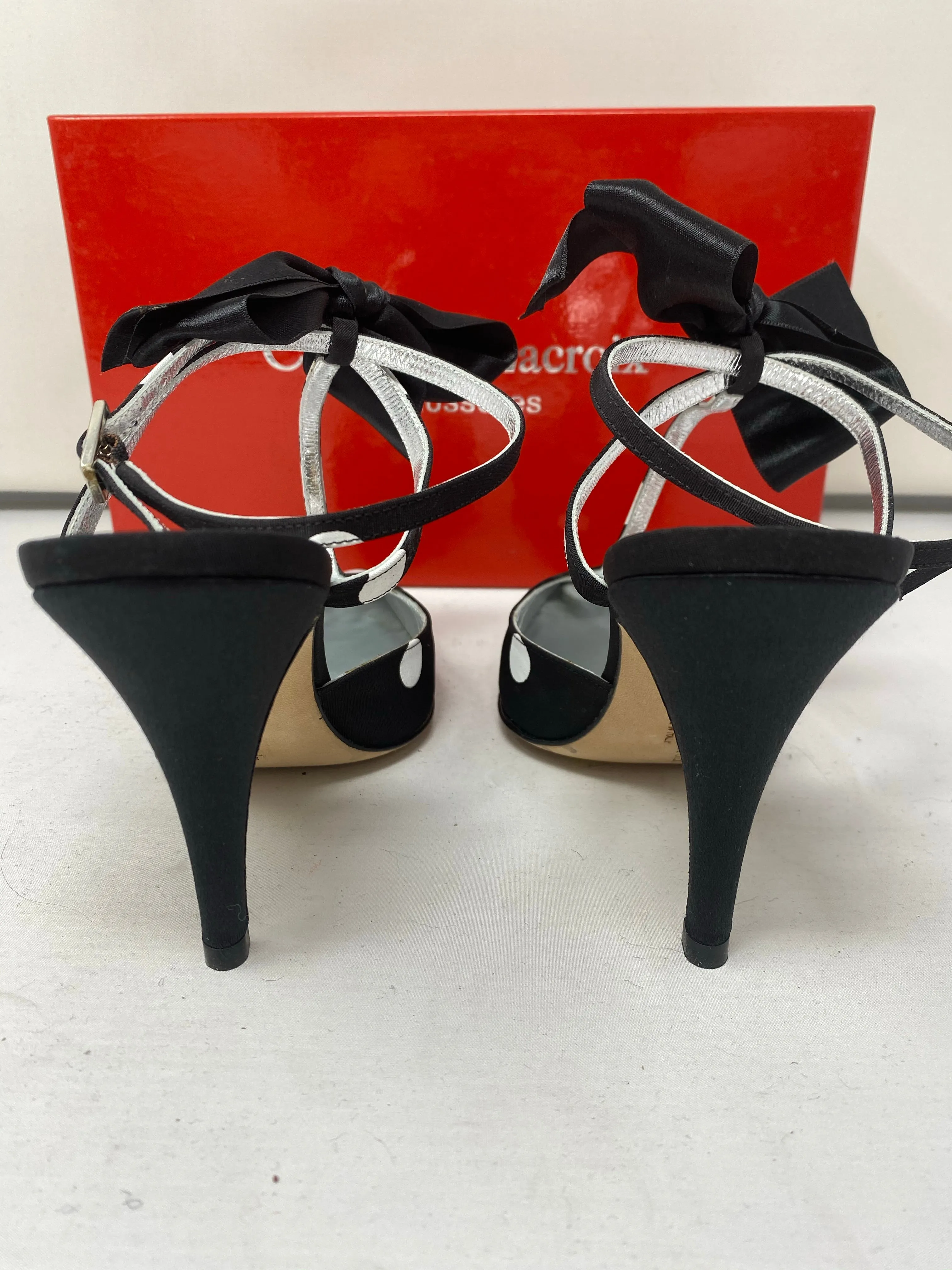 Vintage: Christian Lacroix Black and White Polka Dot Heel with a Bow