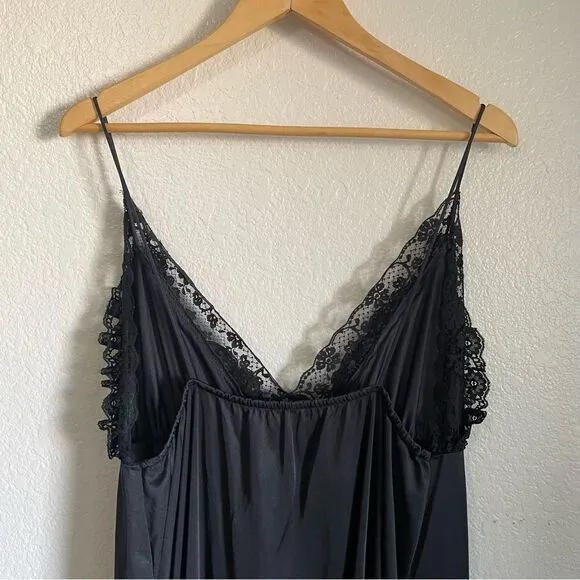 Vintage Dara Jane New York Silky Satin Black Lace Open Front Lingerie Top Large
