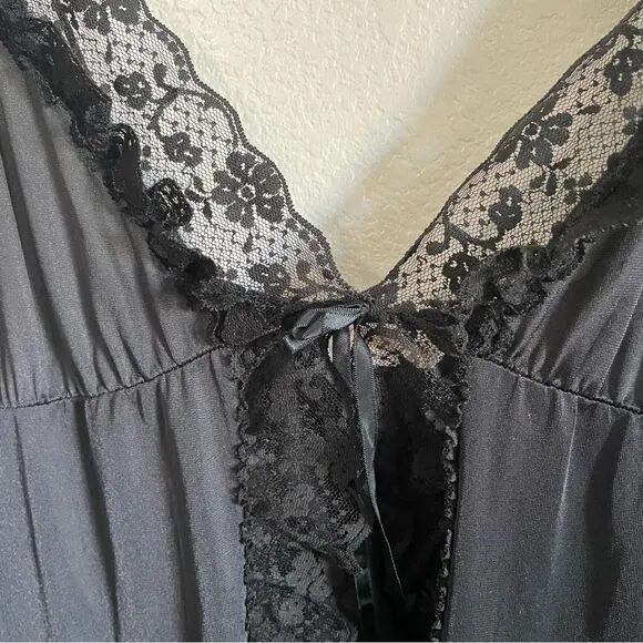 Vintage Dara Jane New York Silky Satin Black Lace Open Front Lingerie Top Large