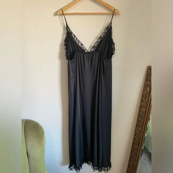 Vintage Dara Jane New York Silky Satin Black Lace Open Front Lingerie Top Large