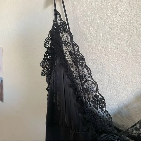 Vintage Dara Jane New York Silky Satin Black Lace Open Front Lingerie Top Large