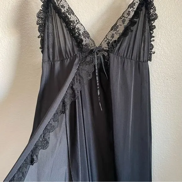 Vintage Dara Jane New York Silky Satin Black Lace Open Front Lingerie Top Large