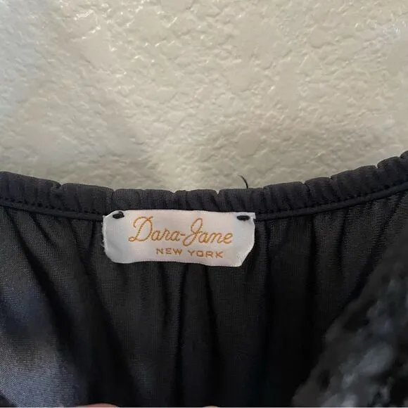 Vintage Dara Jane New York Silky Satin Black Lace Open Front Lingerie Top Large