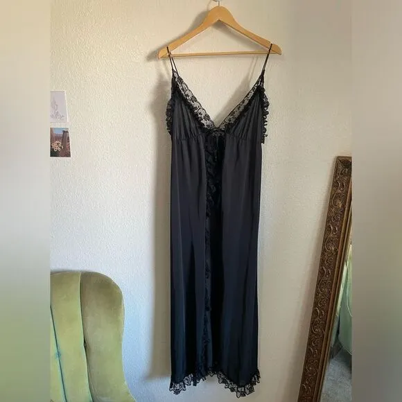 Vintage Dara Jane New York Silky Satin Black Lace Open Front Lingerie Top Large