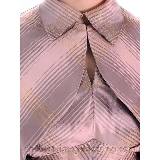 Vintage Halter Party Gown Pink Gold Metallic Silk Circle Skirt 1950s 34-26-Free