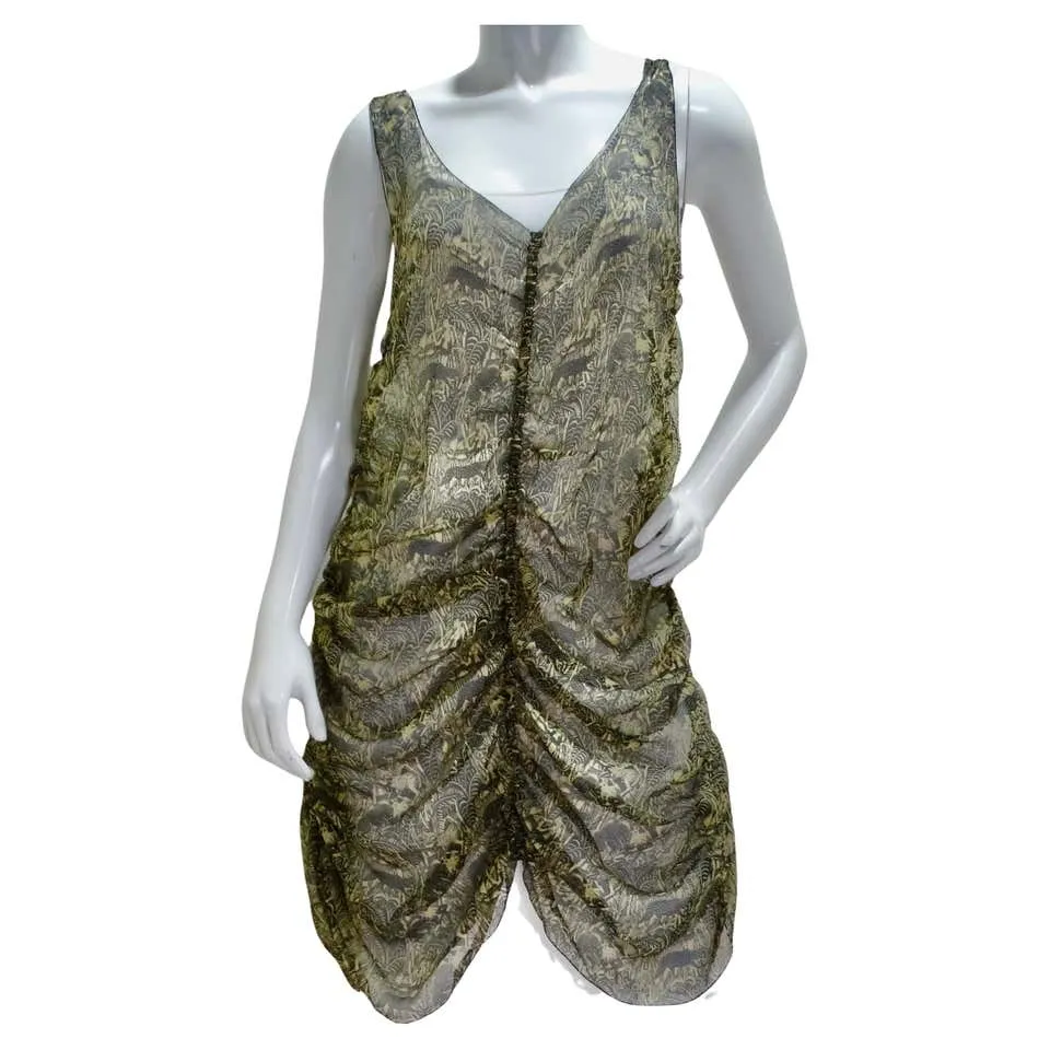 Vintage Jean Paul Gaultier Printed Ruched Slip Dress