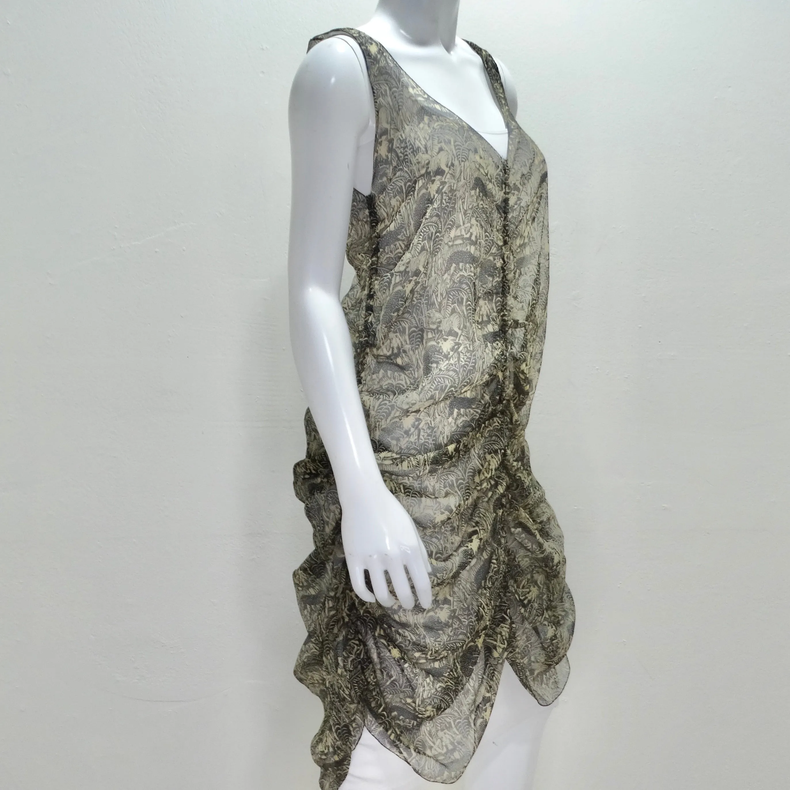 Vintage Jean Paul Gaultier Printed Ruched Slip Dress