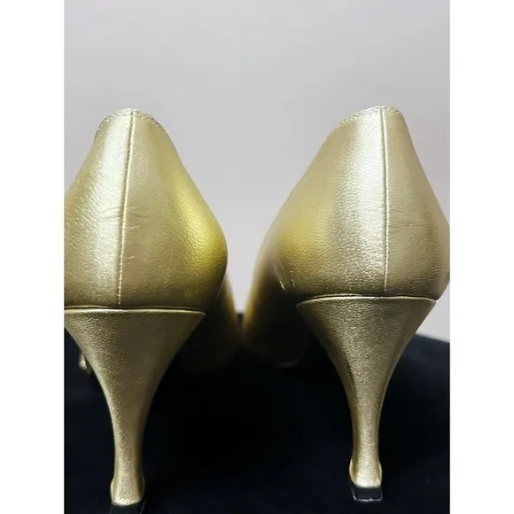 Vintage Stuart Weitzman Gold Leather Heels with Lace Detail