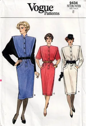 Vogue 9434 Womens Wedge Shaped Colour Block Dress with Pockets 1980s Vintage Sewing Pattern Size 8 Bust 31.5 inches