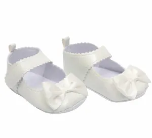White Scalloped PU Shoes with Bow