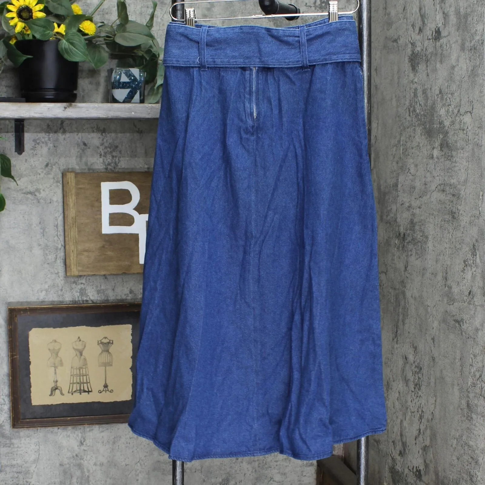 Who What Wear Women's Mid-Rise Belted Swing A-Line Midi Skirt WB-587-2 Blue 4