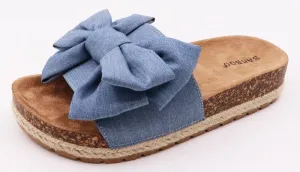 Women Cork Sole Bow Tie Slip-on Sandals