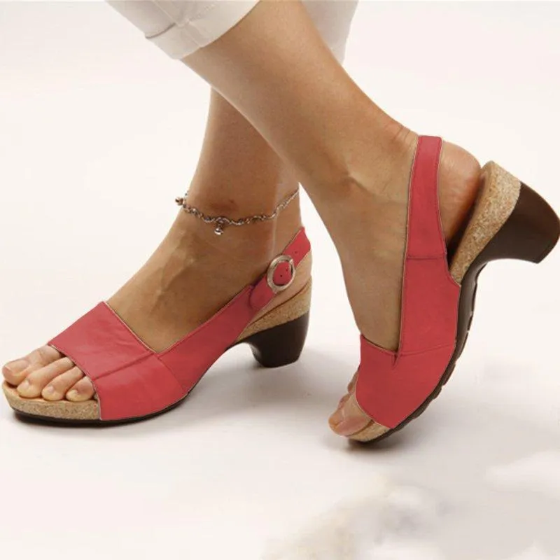 Women Elegant Low Chunky Heel Comfy Sandals