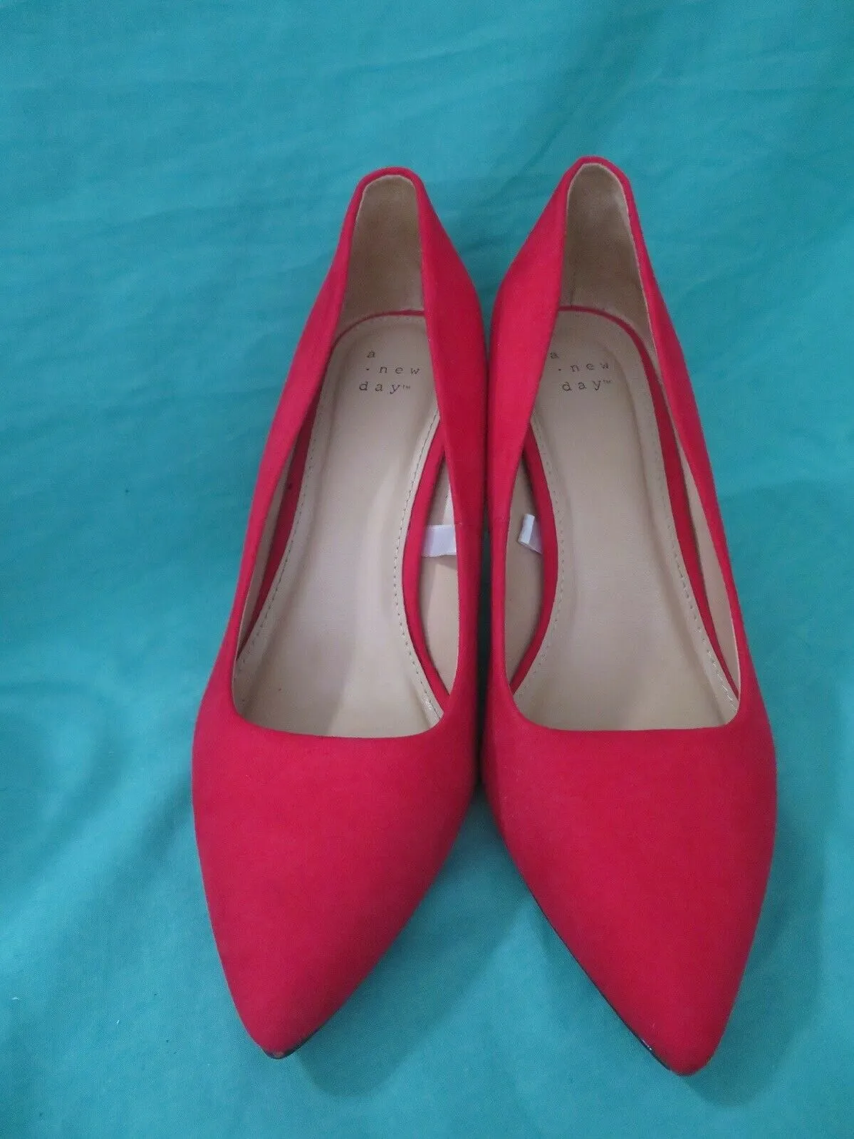Women's A New Day Red Pointed Toe Classic High Heels Pumps Faux Suede 7.5W Wide