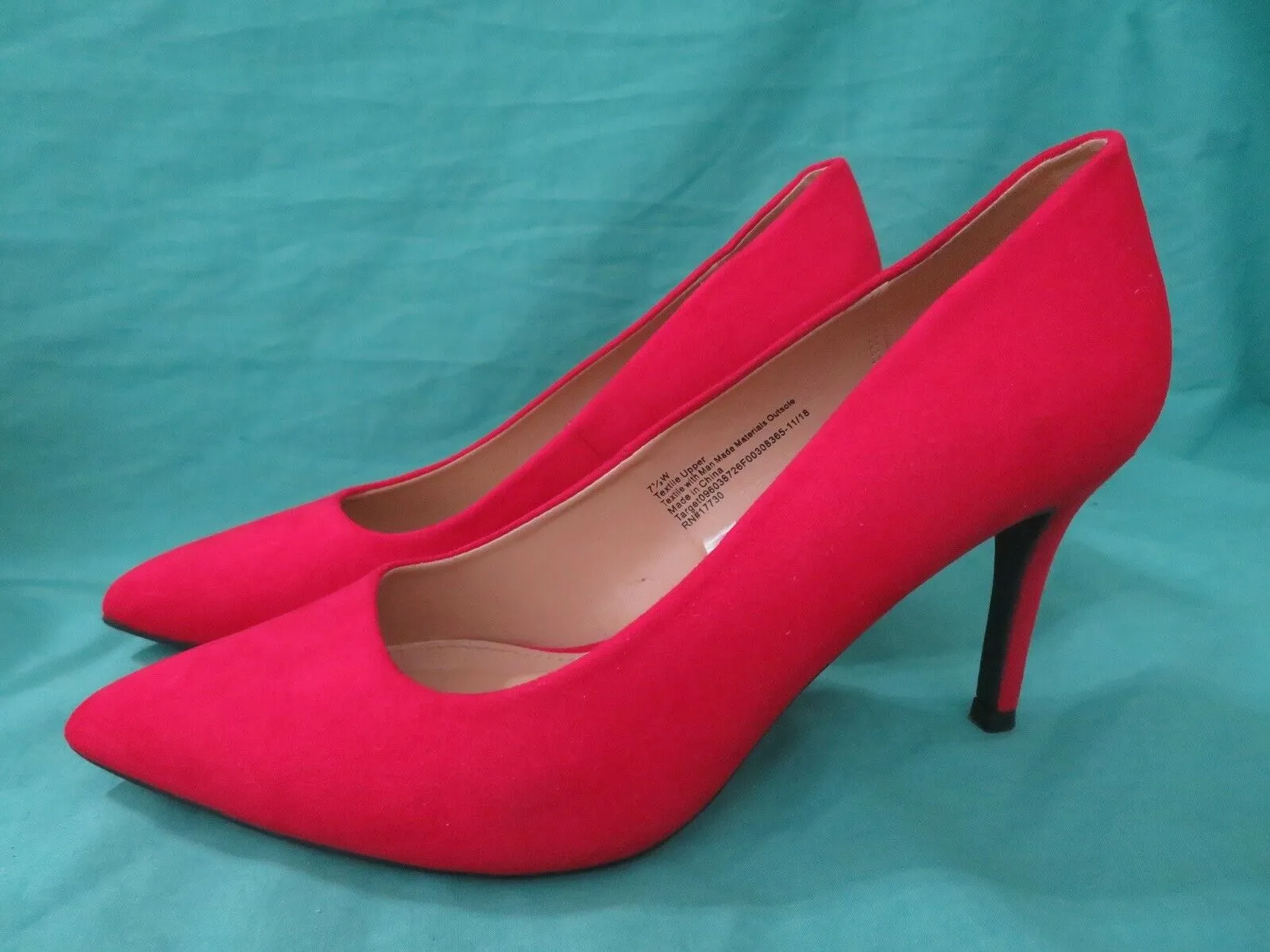 Women's A New Day Red Pointed Toe Classic High Heels Pumps Faux Suede 7.5W Wide