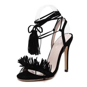 Women's Ankle Tassel Strap High Heels