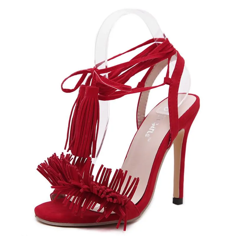 Women's Ankle Tassel Strap High Heels