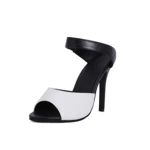 Women's Bicolor Open Toe Ankle Strap Stiletto Heel Slides Sandals