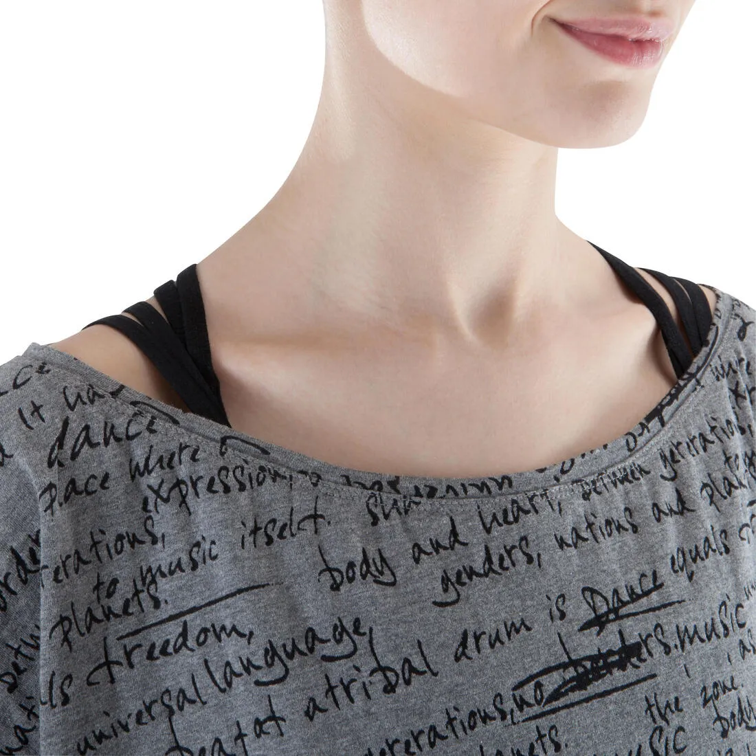 Women's Cropped Dance T-Shirt - Dark Mottled Grey