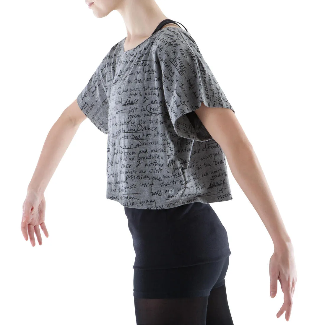 Women's Cropped Dance T-Shirt - Dark Mottled Grey