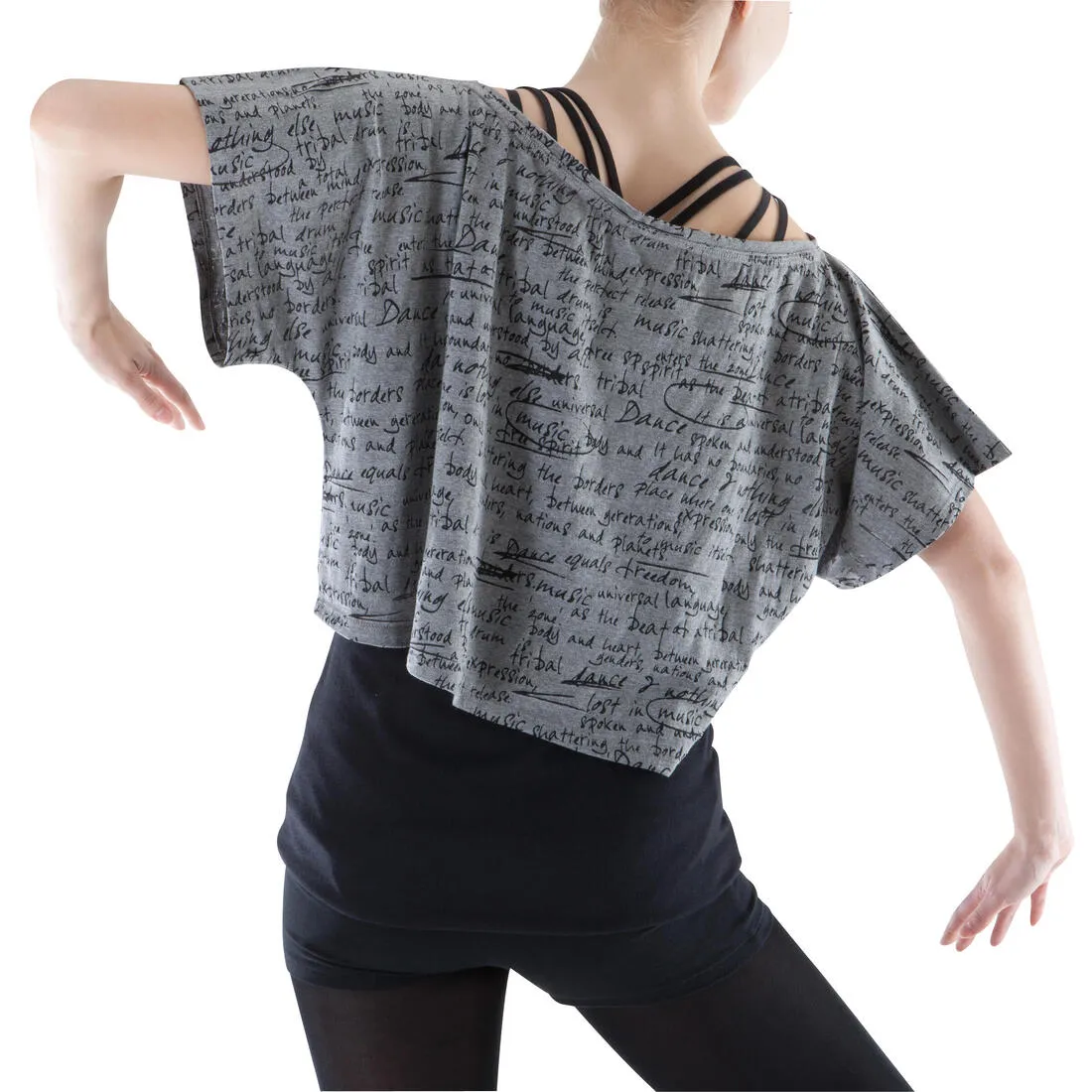 Women's Cropped Dance T-Shirt - Dark Mottled Grey