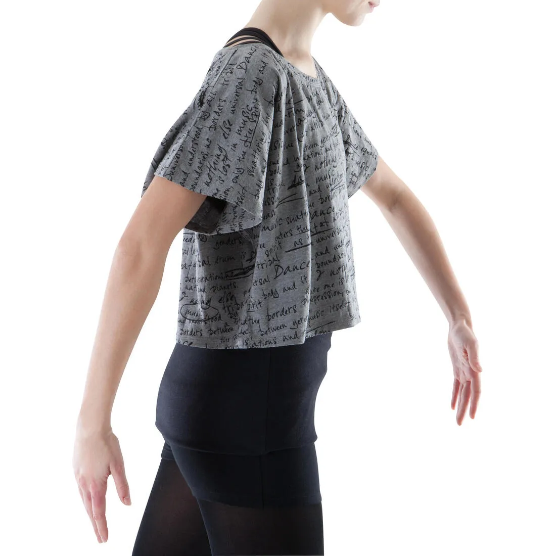 Women's Cropped Dance T-Shirt - Dark Mottled Grey