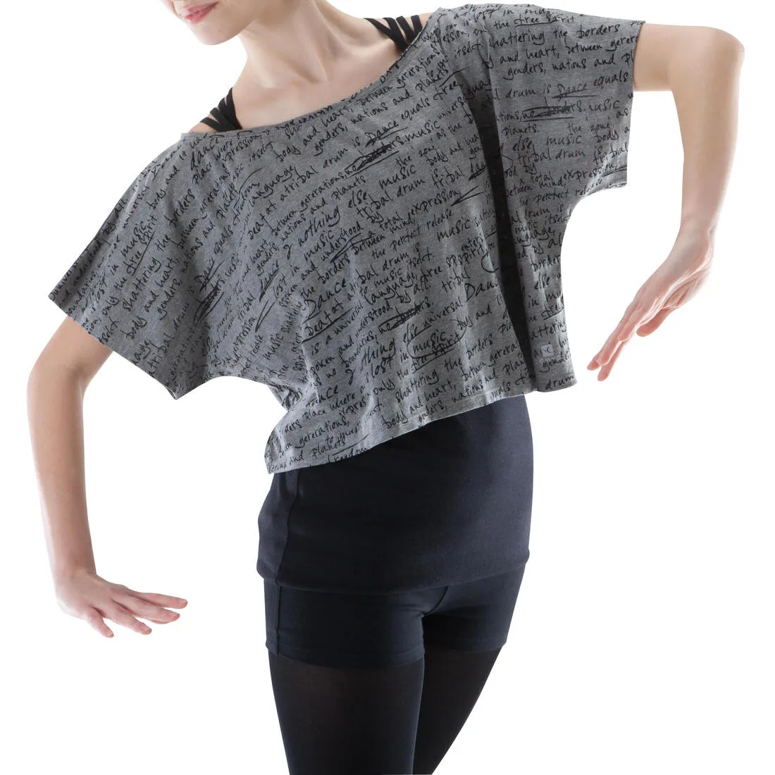 Women's Cropped Dance T-Shirt - Dark Mottled Grey