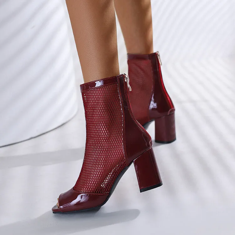 Women's Open Toe Cutout Back Zippers Block Heel Ankle Boots