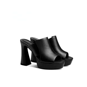 Women's Open Toe Slip On Leather Heels TS260
