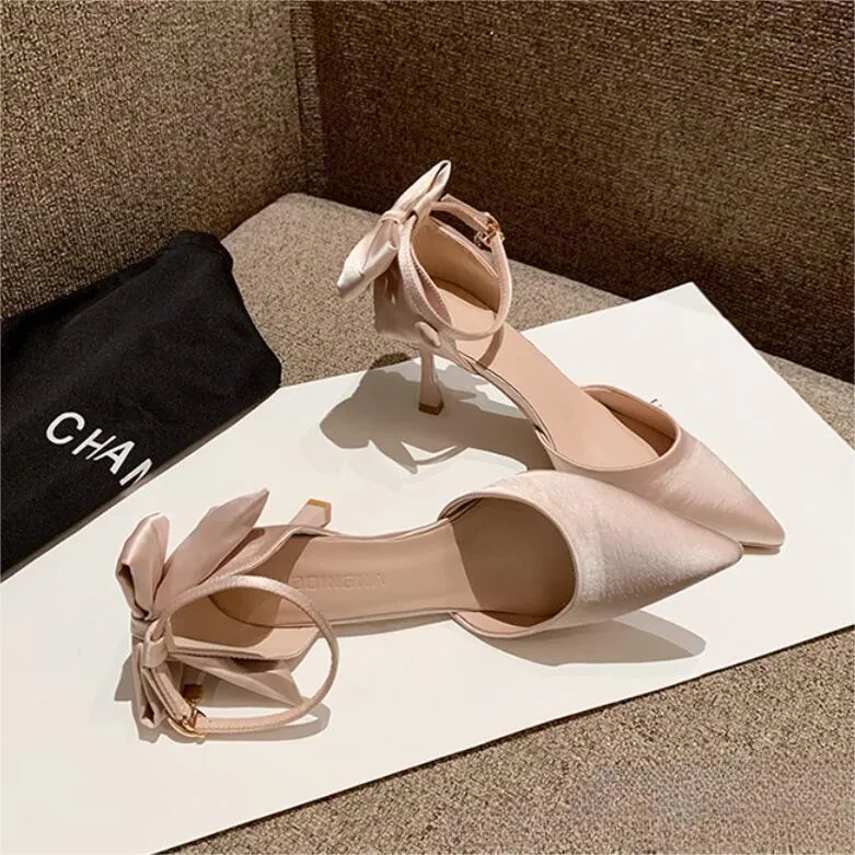 Women's Petite Silk Satin Ankle Strap Shoes ES96
