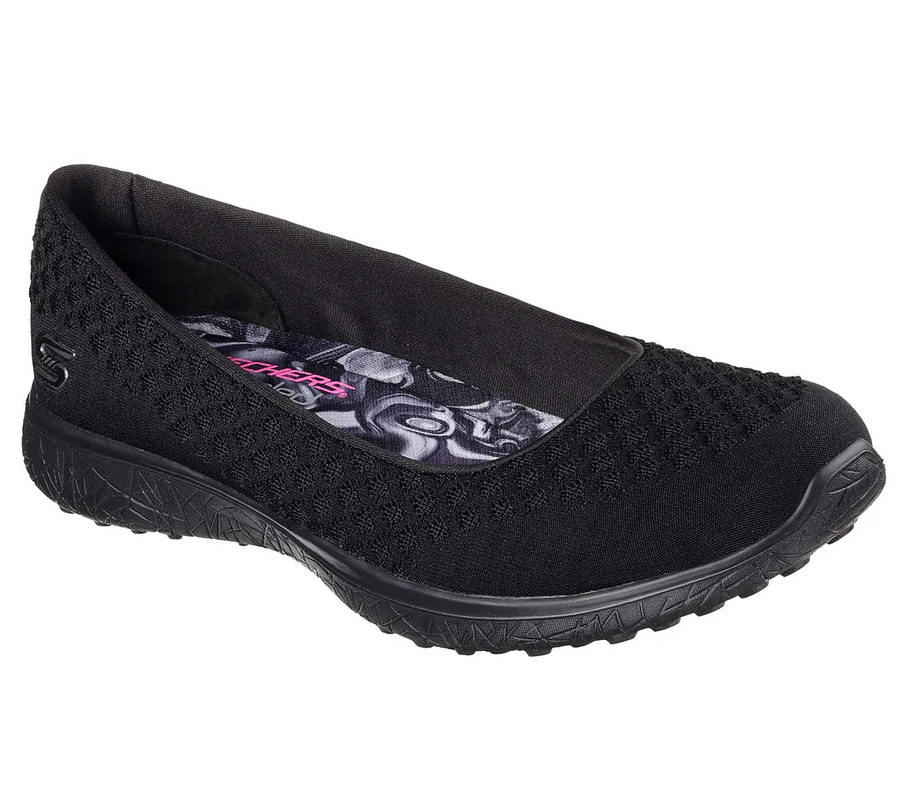 Women's Skechers Microburst One-Up Wide Fit, Black, Sz 8-Fit like a Sz 9! Ballet flat skimmer design, Air Cooled Memory Foam cushioned comfort insole!