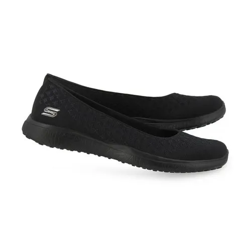 Women's Skechers Microburst One-Up Wide Fit, Black, Sz 8-Fit like a Sz 9! Ballet flat skimmer design, Air Cooled Memory Foam cushioned comfort insole!
