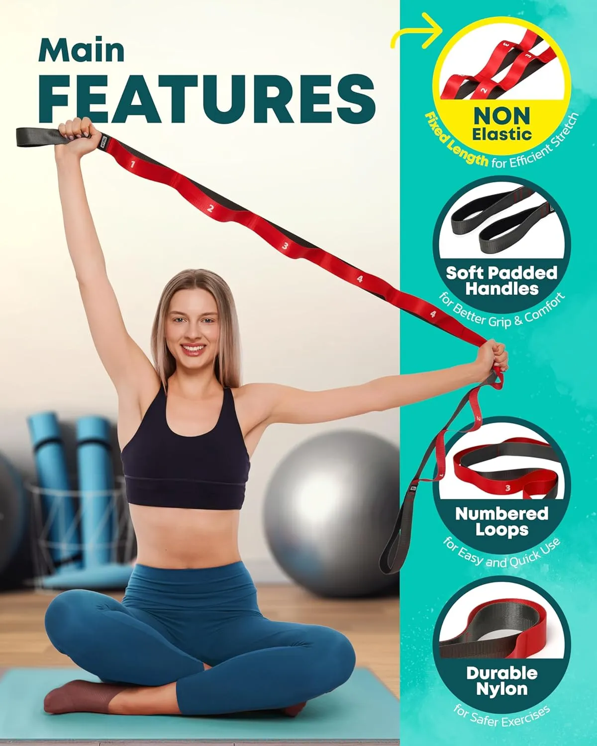 Yoga Strap for Stretching Equipment, Stretch Bands for Exercise and Flexibility