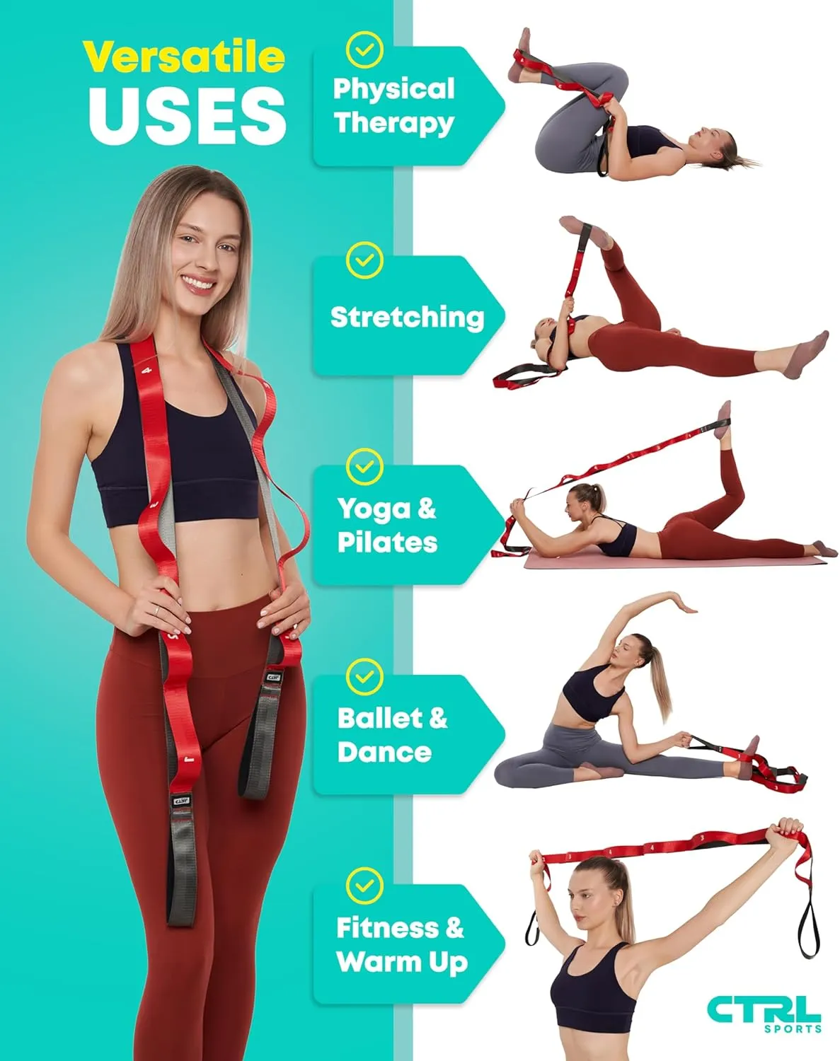 Yoga Strap for Stretching Equipment, Stretch Bands for Exercise and Flexibility
