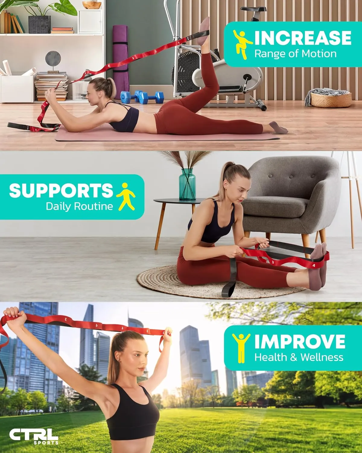 Yoga Strap for Stretching Equipment, Stretch Bands for Exercise and Flexibility