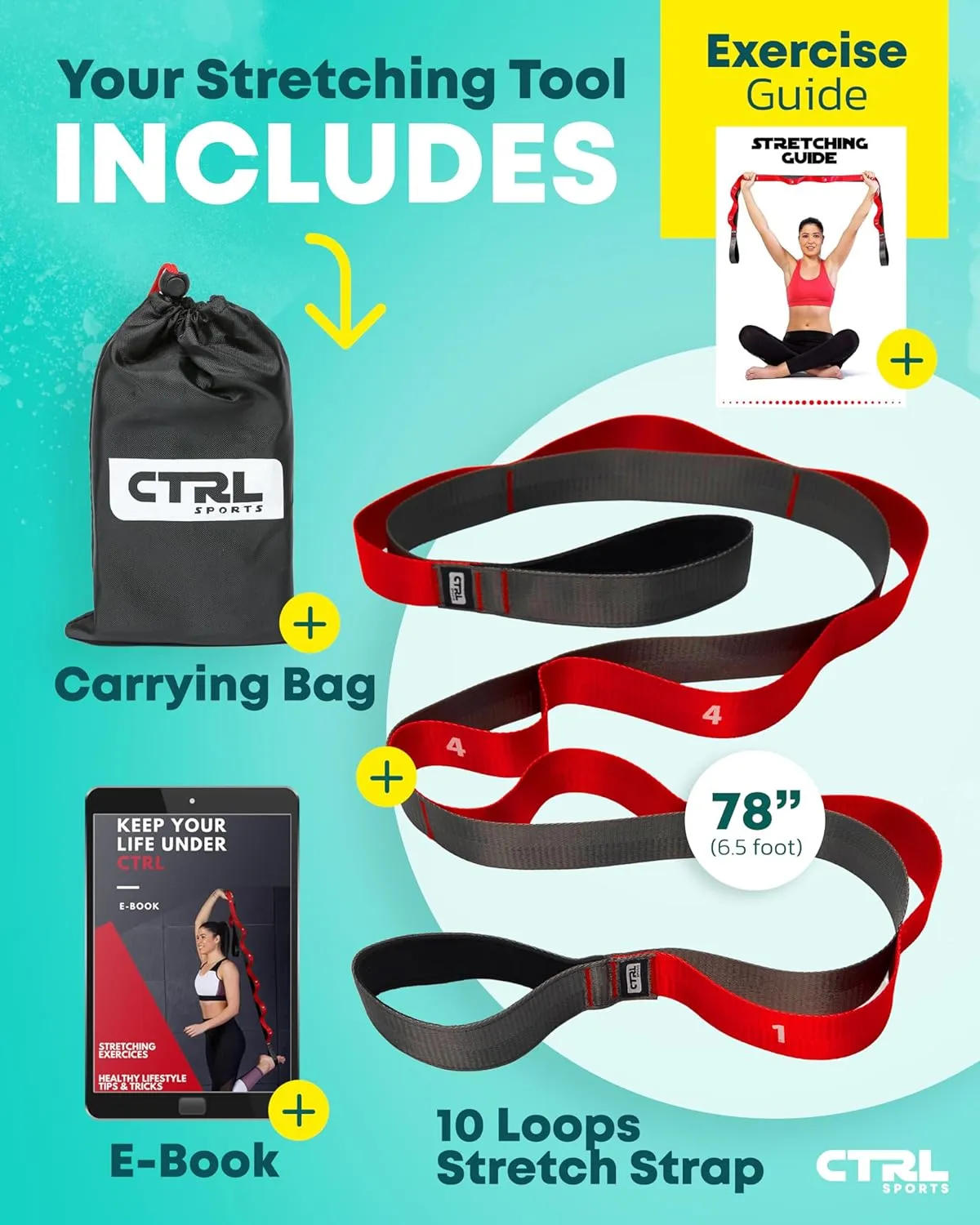 Yoga Strap for Stretching Equipment, Stretch Bands for Exercise and Flexibility