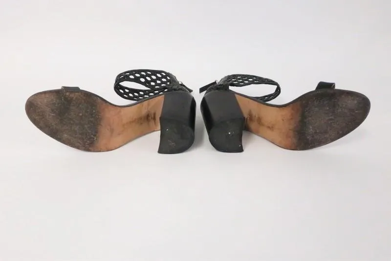 Zimmermann Sandal Black Woven Leather Size 39 Open Toe Ankle Strap Heel