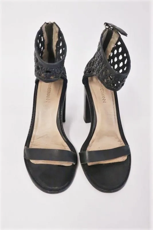 Zimmermann Sandal Black Woven Leather Size 39 Open Toe Ankle Strap Heel