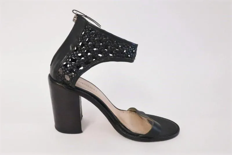 Zimmermann Sandal Black Woven Leather Size 39 Open Toe Ankle Strap Heel